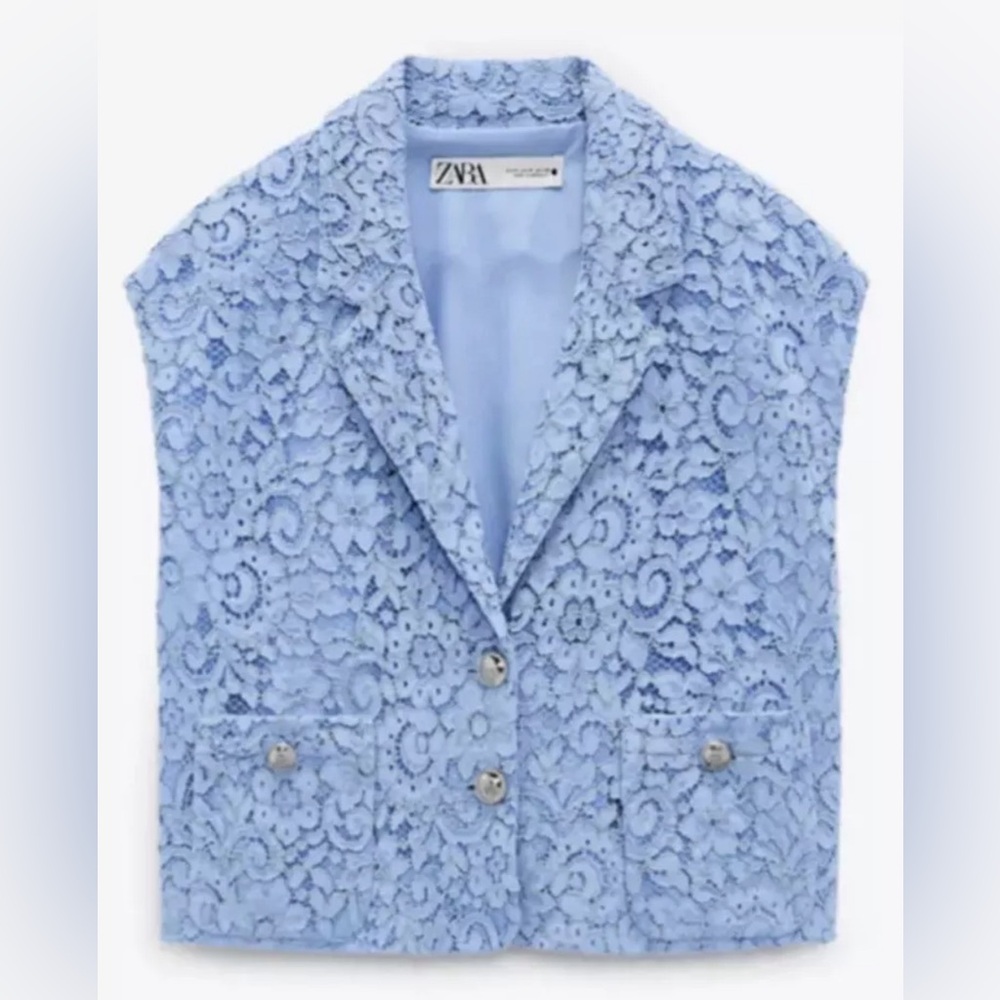 NWT - Zara dusty blue lace vest - size small